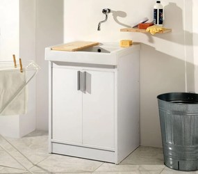 Mobile lavanderia con lavabo incluso Ada in abs bianco ottico P 50 x L 60 x H 84 cm