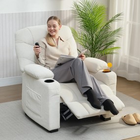 Poltrona Relax Elettrica 94x90x105 cm Reclinabile 150° con Poggiapiedi Funzione Memory Telecomando in Velluto Crema...