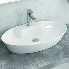 Kamalu - Lavabo appoggio ovale bianco 61cm ceramica slim | Litos-0012