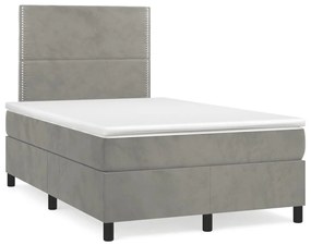 Letto a molle materasso e led grigio chiaro 120x190 cm velluto