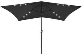 Ombrellone A Sbalzo Con Palo İn Acciaio E Led Nero 2x3 M /