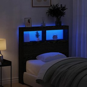 Testiera Con Contenitore A Led Rovere Nero 100x17x102 Cm /