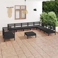 Set Divani da Giardino 11 pz Nero in Legno Massello di Pino cod mxl 36727