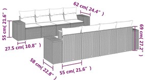 Set Divani da Giardino 9 pz con Cuscini Nero in Polyrattan