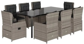 Set pranzo da giardino 9pz con cuscini grigio chiaro polyrattan