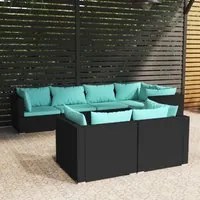 Set Divani da Giardino 7 pz con Cuscini in Polyrattan Nero cod mxl 35031