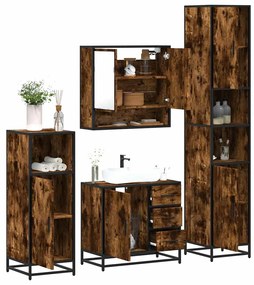 Set Mobili Da Bagno 4 Pz Rovere Fumo İn Legno Multistrato /