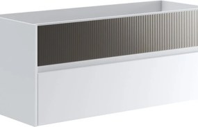 Mobile da bagno sospeso sotto lavabo Niwa 2 cassetti ideale per doppia vasca L119.5 x H50 x P45.5cm bianco e grigio cannettato