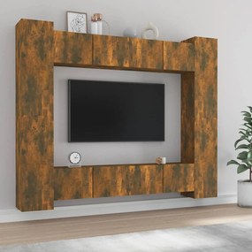 Set Mobili Porta Tv 8pz Rovere Fumo İn Legno Multistrato /