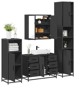 Set Mobili Da Bagno 4 Pz Nero İn Legno Multistrato /