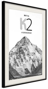 Poster  Peaks of the World: K2  Cornice Quadri Cornice nera con pass-partout, Larghezza x Altezza Home decor 30x45