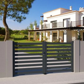 Cancello manuale a braccio articolato e a martinetto Antas batente GARDENGATE in alluminio grigio, apertura a destra, L 350 x H 150.6 cm, serratura manuale