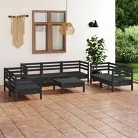 Set Divani da Giardino 8 pz Nero in Legno Massello di Pino 3082601