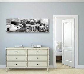 Quadro su tela – Natura morta con scritta Home in bianco e nero