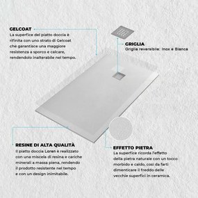 Piatto doccia resina 80x80 semicircolare bianco pietra riducibile Loren