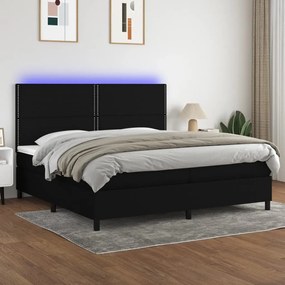 Letto a molle materasso e led nero 200x200cm in tessuto