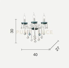 Applique damasco 3 luci cristallo e cromo attacco e14