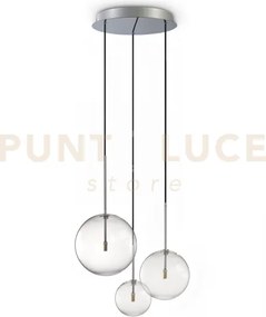 Equinoxe sospensione in vetro trasparente e cromo 3 luci attacco g4