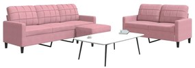 Set Di Divani 3 Pz Con Cuscini Rosa İn Velluto /