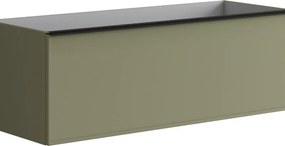 Mobile da bagno sospeso sotto lavabo Pixel frame 2 cassetti L 120 x H 40 x P 45.5 cm verde salvia laccato opaco, con maniglia alluminio nero opaco