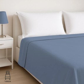 Lenzuolo piano singolo cotone percalle blu