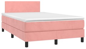 Letto a molle con materasso e led rosa 120x190 cm in velluto