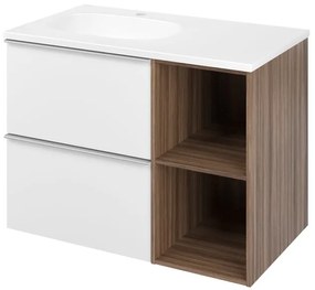 Mobile bagno sospeso con lavabo e organizer per cosmetici, top incluso L 80 x H 55 x P 45 cm bianco e noce in truciolare 2 cassetti per vasca a sinistra Modern