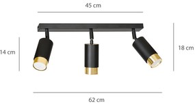 Lampadario da Soffitto in Acciaio HIRO 3 Nero Oro 3xGU10