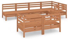 Set Salotto da Giardino 8 pz in Legno Massello di Pino Miele