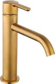 Rubinetto per lavabo a canna media getto laminare cristallino Baleno oro spazzolato JACUZZI RUBINETTERIA con piletta