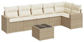 Set divani da giardino 7 pz con cuscini beige in polyrattan