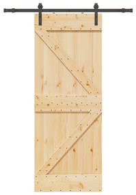 Porta Scorrevole Con Set Hardware 80x210 Cm Legno Massello Pino /
