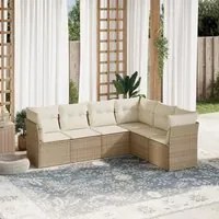 Set Divano da Giardino 6 pz con Cuscini Beige in Polyrattan 3217678