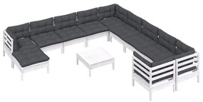 Set Divani da Giardino 12 pz con Cuscini Legno di Pino Bianco