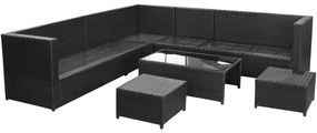 Set mobili da giardino con cuscini 8 pz in polyrattan nero