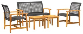 Set salotto da giardino 5 pz nero in polyrattan e legno acacia