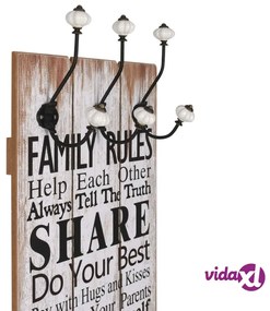 vidaXL Appendiabiti da Parete con 6 Ganci FAMILY RULES 120x40 cm