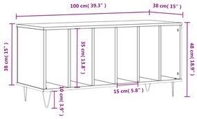 Mobile Porta Dischi Grigio Cemento 100x38x48 Legno Multistrato