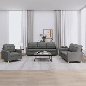 Set Di Divani 3 Pz Con Cuscini Grigio Scuro İn Tessuto /