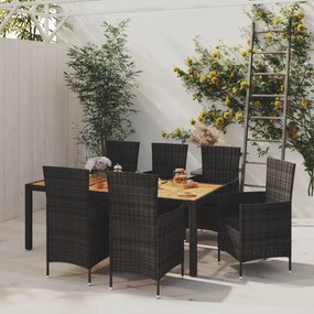 Set mobili da giardino 7 pz con cuscini in polyrattan nero