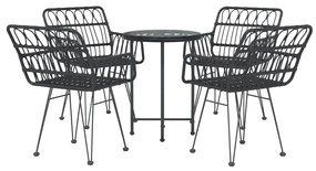 Set da pranzo da giardino 5 pz nero in polyrattan