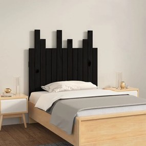Testiera Da Parete Nera 82,5x3x80 Cm İn Legno Massello Di Pino /