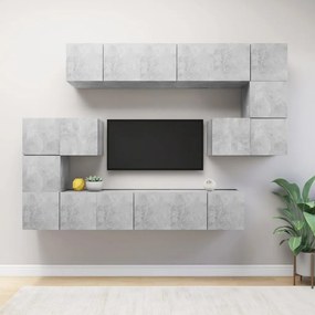Set Di Mobili Porta Tv 10pz Grigio Cemento İn Legno Multistrato /