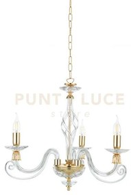 Lampadario 1306 3 luci trasparente e oro attacco e14 d.62cm