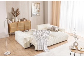 Divano angolare con penisola a destra color crema e rivestimento in velluto a coste allungabile e con contenitore Sarina – Ropez