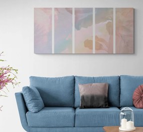 Quadri 5 pezzi – Riflesso di foglie pastello