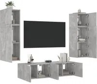 Mobili TV a Muro con LED 6pz Grigio Cemento Legno Multistrato 3216835