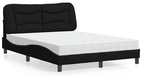 Letto Con Materasso Nero 140x200 Cm İn Tessuto /