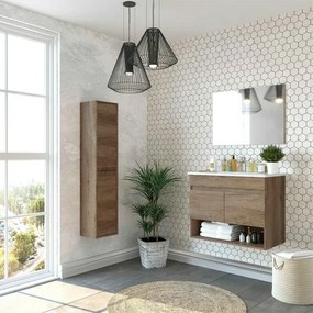 Colonna bagno sospesa H. 140 cm 2 ante serie Oasi rovere in kit di montaggio