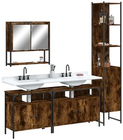 Set Mobili Da Bagno 4 Pz Rovere Fumo İn Legno Multistrato /